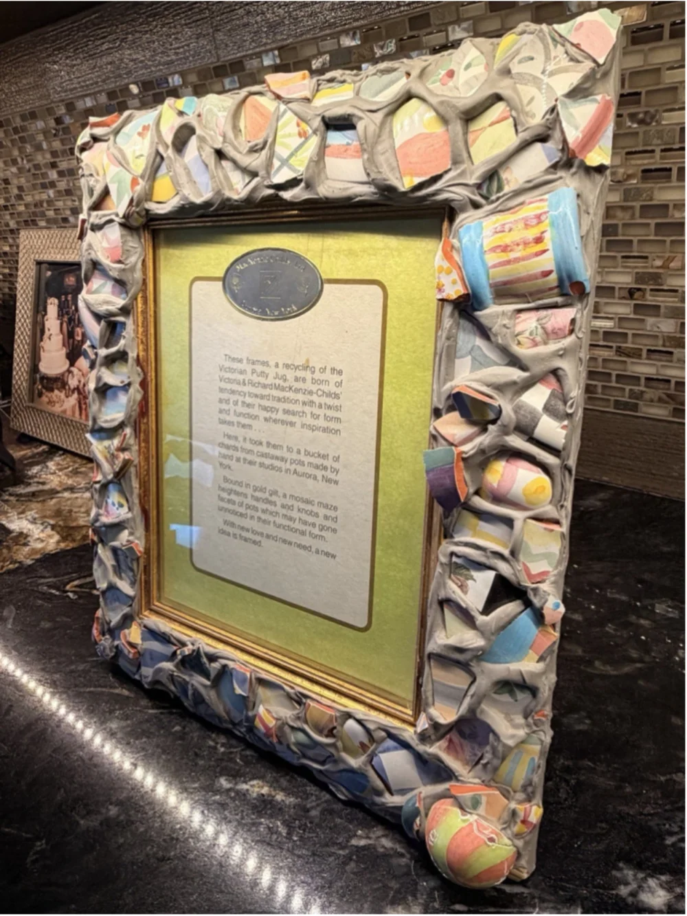 Mackenzie Childs 1980's Ceramic Shard Putty Jug 15 x 13 Picture Frame Aurora NY